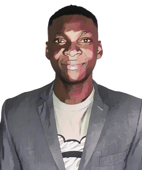 A stylized, illustrated portrait of a man wearing a gray blazer over a white t-shirt. He is smiling and facing forward against a plain, light background.